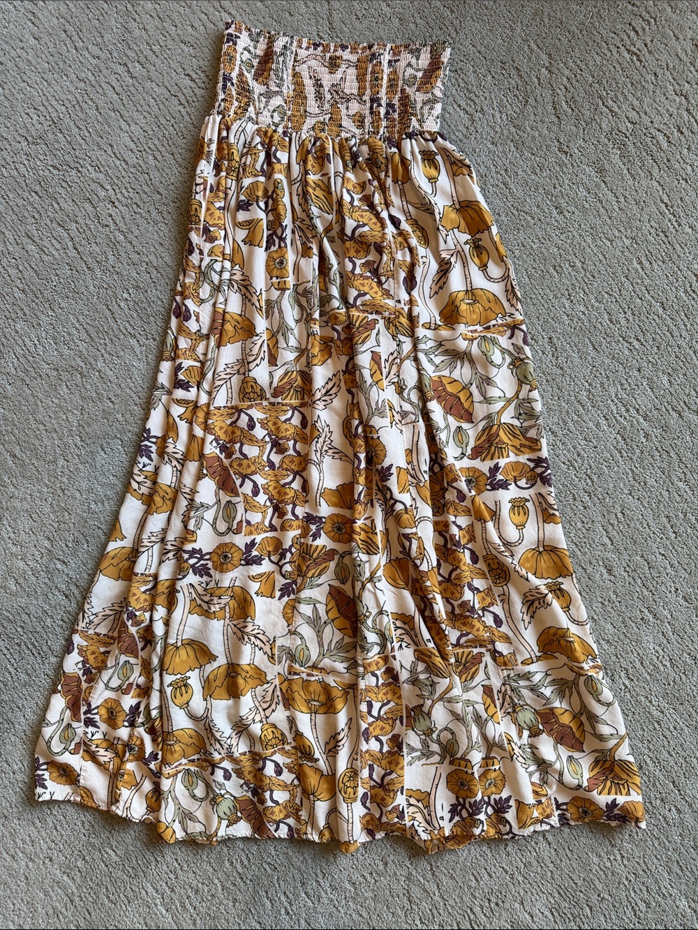 Maaji Mustard & White Floral Smocked Maxi Skirt